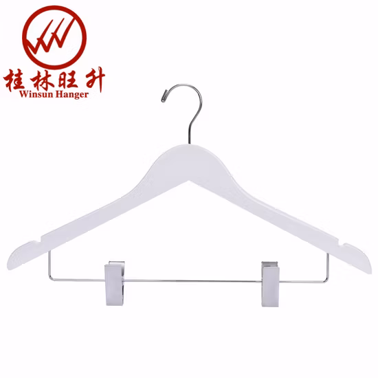Custom Fashionable Logo Hotel Anti Pant Clip Suit White Wood Clothes Cheap Hangers