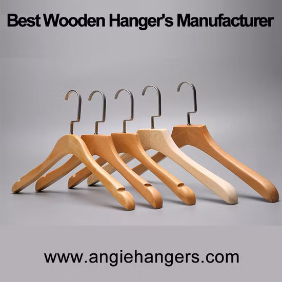 High-End Wooden Clothes Hangers of Quality Wood with Natural/Dark Finish for Coats/Suits Display; Good for Luxury Garments, Top-Grade Luxurious Clothing Stores