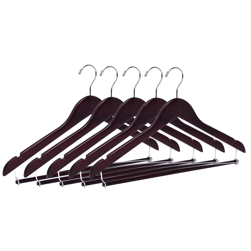 Custom Colored Wooden Clothes Hanger Wholesale Wood Trousers Hanger with Adjustable Bar