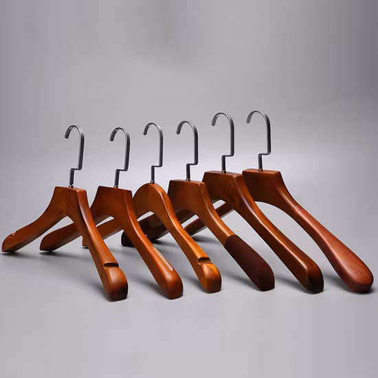 High-End Wooden Clothes Hangers of Quality Wood with Natural/Dark Finish for Coats/Suits Display; Good for Luxury Garments, Top-Grade Luxurious Clothing Stores