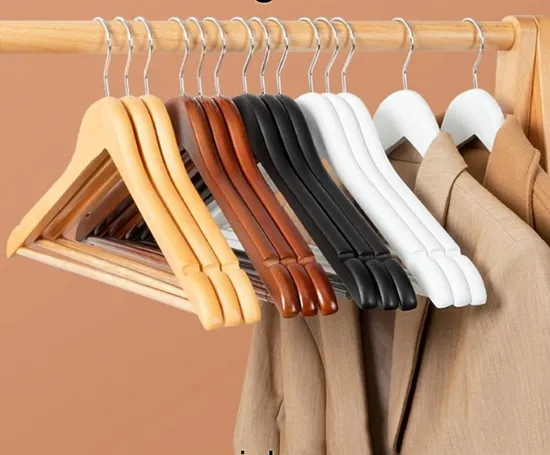 High-End Wooden Clothes Hangers of Quality Wood with Natural/Dark Finish for Coats/Suits Display; Good for Luxury Garments, Top-Grade Luxurious Clothing Stores