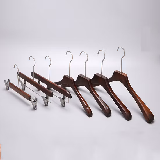 High-End Wooden Clothes Hangers of Quality Wood with Natural/Dark Finish for Coats/Suits Display; Good for Luxury Garments, Top-Grade Luxurious Clothing Stores