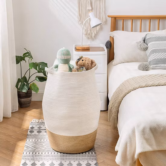 Корзина для белья большой емкости, 99 л, тканые корзины для хранения из хлопковой веревки, домашний органайзер, большие игрушки для живота, корзина для белья для грязной одежды